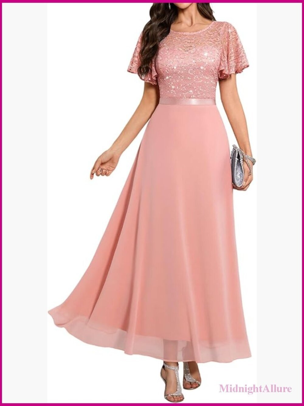 Formal Wedding Guest Maxi Dress Sequin Lace Prom Gown